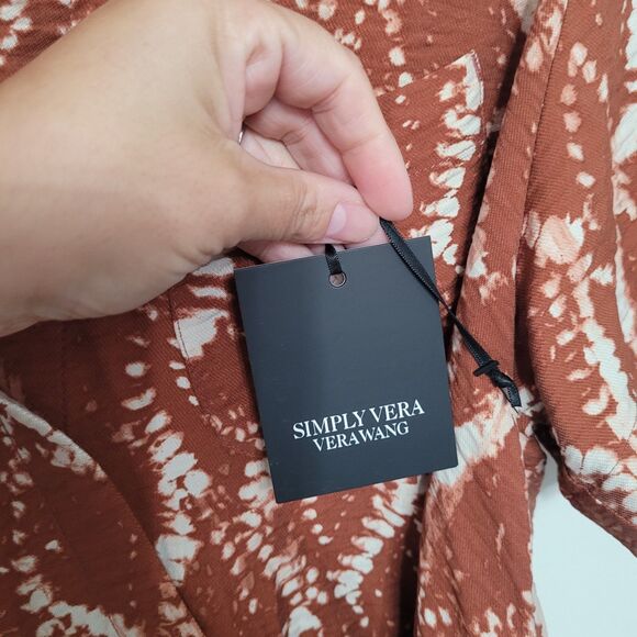 Simply Vera Vera Wang Rust Batik Print Drapey Blouse Small NWT Boho Top - Picture 6 of 6